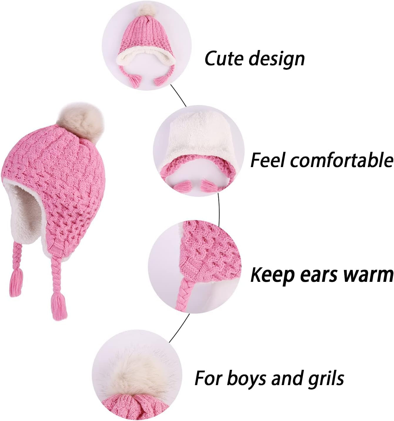 Toddler Kids Infant Winter Hat,Earflap Knit Warm Cap Fleece Lined Beanie for Baby Boys Girls