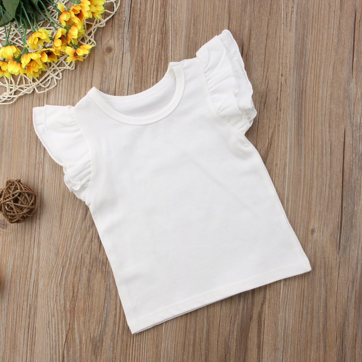 Toddler Baby Girl Basic Plain Ruffle Sleeve Cotton T Shirts Tops Tee Clothes