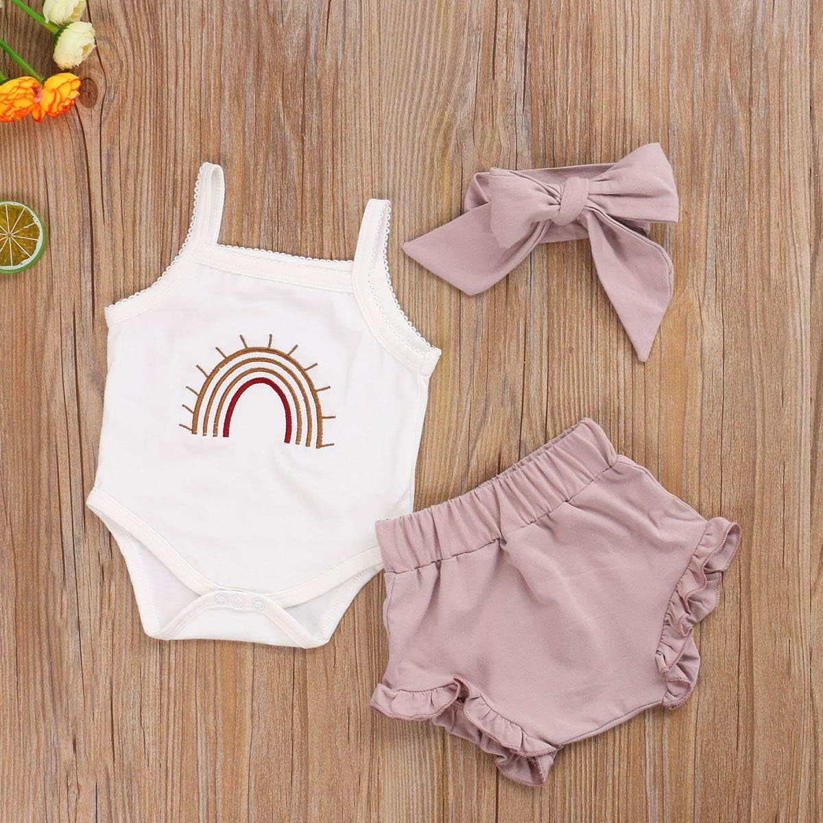 Newborn Baby Girl Clothes Cotton Infant Romper Headband Shorts Play Wear Summer Rainbow Outfits