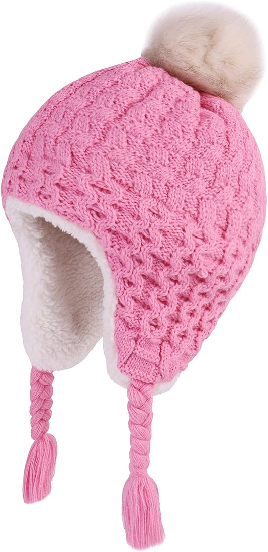 Toddler Kids Infant Winter Hat,Earflap Knit Warm Cap Fleece Lined Beanie for Baby Boys Girls