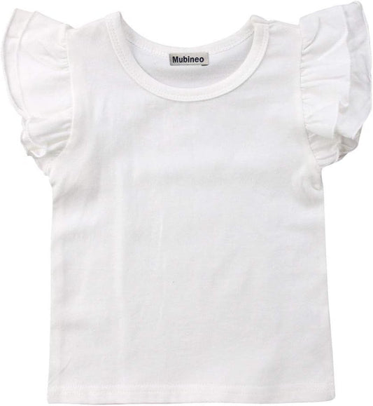 Toddler Baby Girl Basic Plain Ruffle Sleeve Cotton T Shirts Tops Tee Clothes