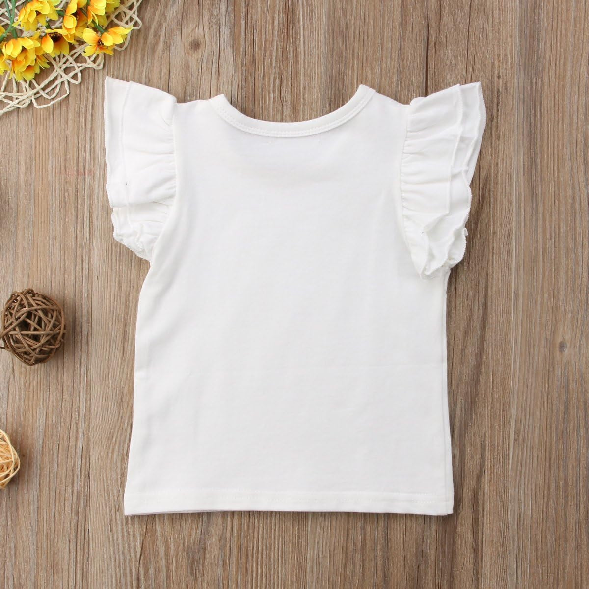 Toddler Baby Girl Basic Plain Ruffle Sleeve Cotton T Shirts Tops Tee Clothes