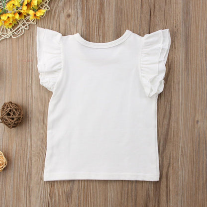 Toddler Baby Girl Basic Plain Ruffle Sleeve Cotton T Shirts Tops Tee Clothes