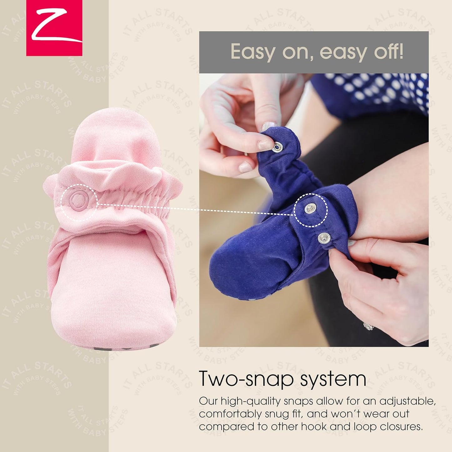 Organic Cotton Baby Booties with Gripper Soles, Soft Sole Stay-On Baby Shoes
