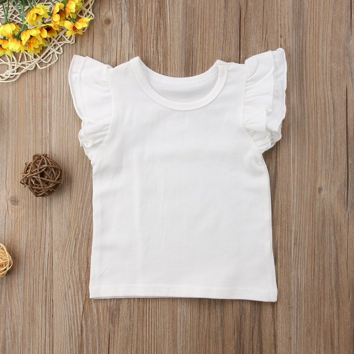 Toddler Baby Girl Basic Plain Ruffle Sleeve Cotton T Shirts Tops Tee Clothes