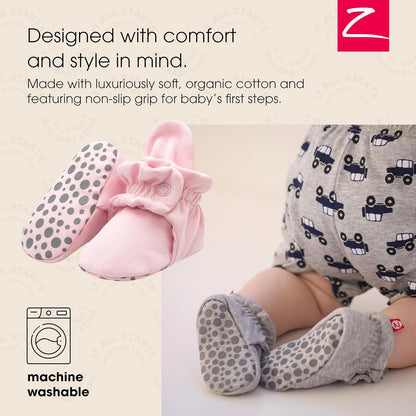 Organic Cotton Baby Booties with Gripper Soles, Soft Sole Stay-On Baby Shoes