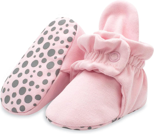 Organic Cotton Baby Booties with Gripper Soles, Soft Sole Stay-On Baby Shoes