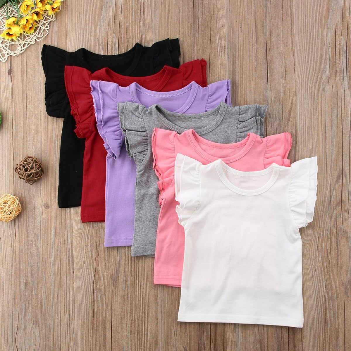 Toddler Baby Girl Basic Plain Ruffle Sleeve Cotton T Shirts Tops Tee Clothes