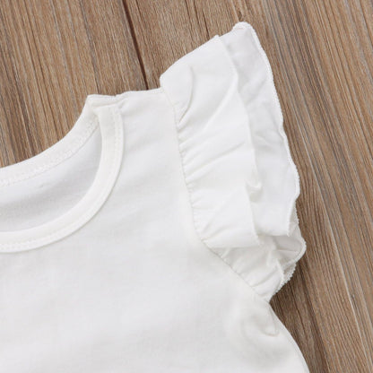 Toddler Baby Girl Basic Plain Ruffle Sleeve Cotton T Shirts Tops Tee Clothes
