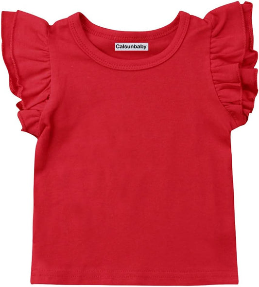Infant Toddler Baby Girl Top Basic Plain Ruffle T-Shirt Blouse Casual Clothes